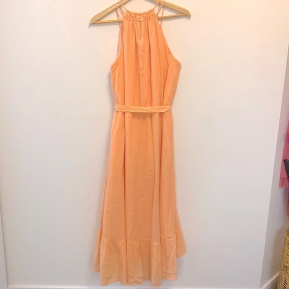 LOFT flounce halter maxi dress fully lined peach colour self tying belt medium - Picture 4 of 13